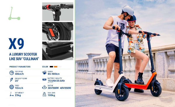 X9 SUV "CULLINAN"-500w 10 Inch Luxury Adult Fast Electric E Scooter With Removable Battery