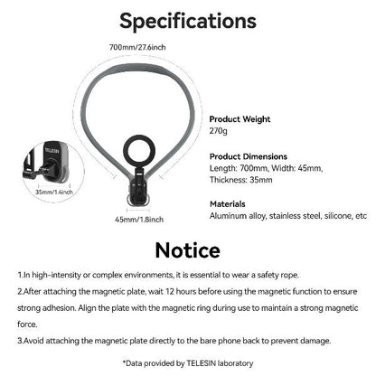 TELESIN Silicone Magnetic Neck Mount Quick Release Hold for Iphone 15 14 13 12 11 10 SAMSUNG HUAWEI XIAOMI Phone Accessories