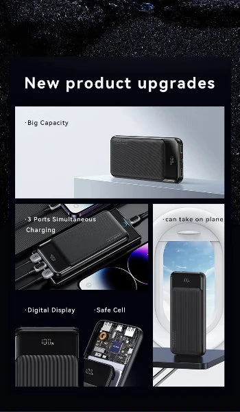 USAMS 30000mAh PD 20W+QC3.0 3 Ports Digital Display Fast Charging Power Bank