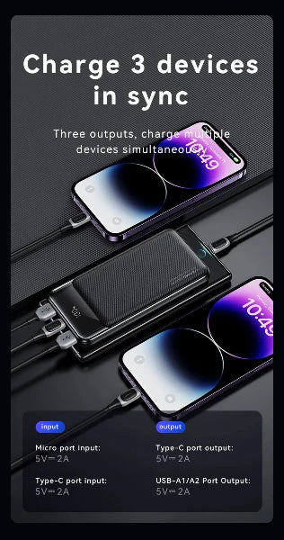 USAMS 30000mAh PD 20W+QC3.0 3 Ports Digital Display Fast Charging Power Bank