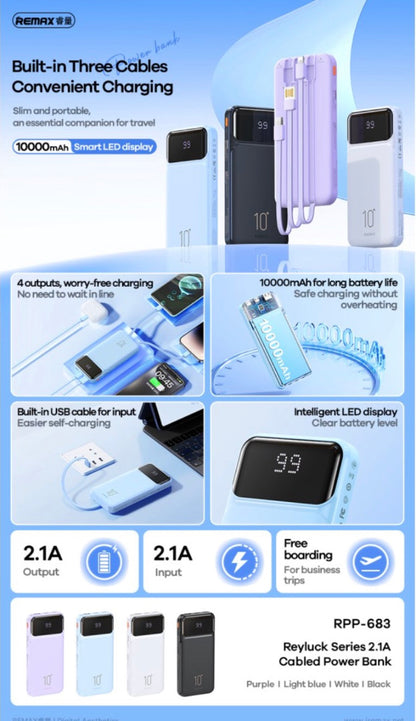 10000mAh Power Bank Reyluck Series 2.1A Cabled Power Bank